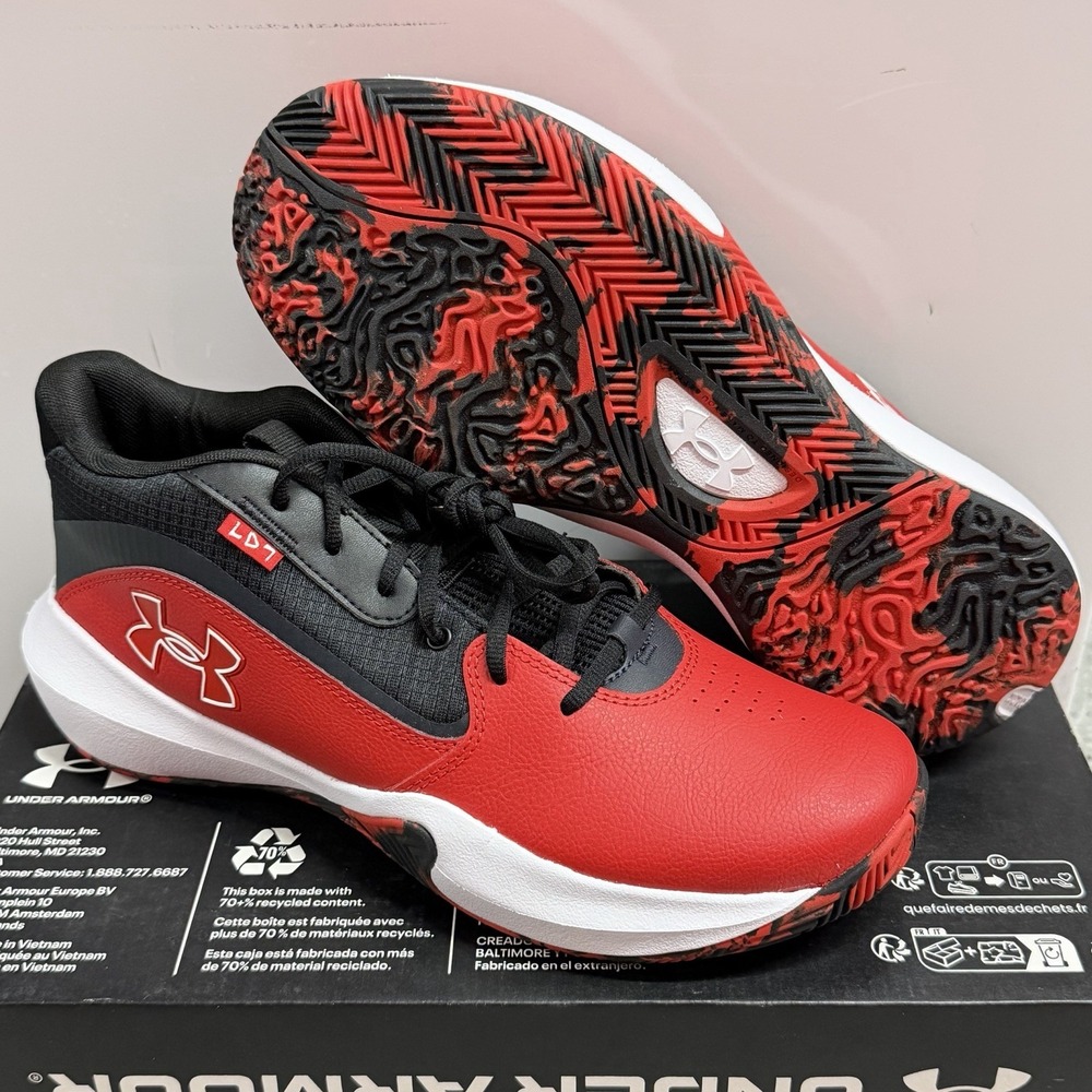 Under Armour UA Lockdown 7 Shoes Men Size 11.5 Red Black Basketball 3028512-600